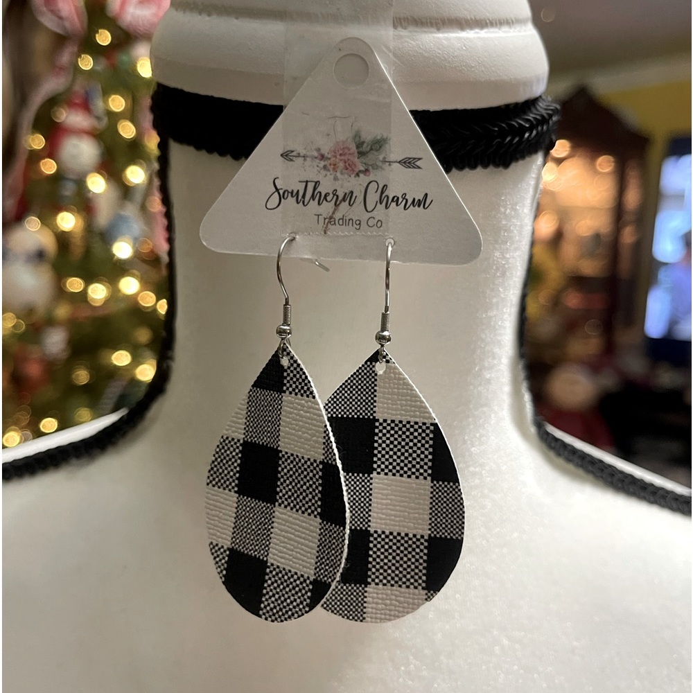 Black and White Buffalo Plaid Earrings